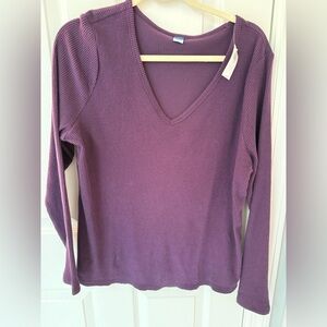 Old Navy plush tee Purple V-Neck Ribbed long sleeve Women's Top 2X NWT